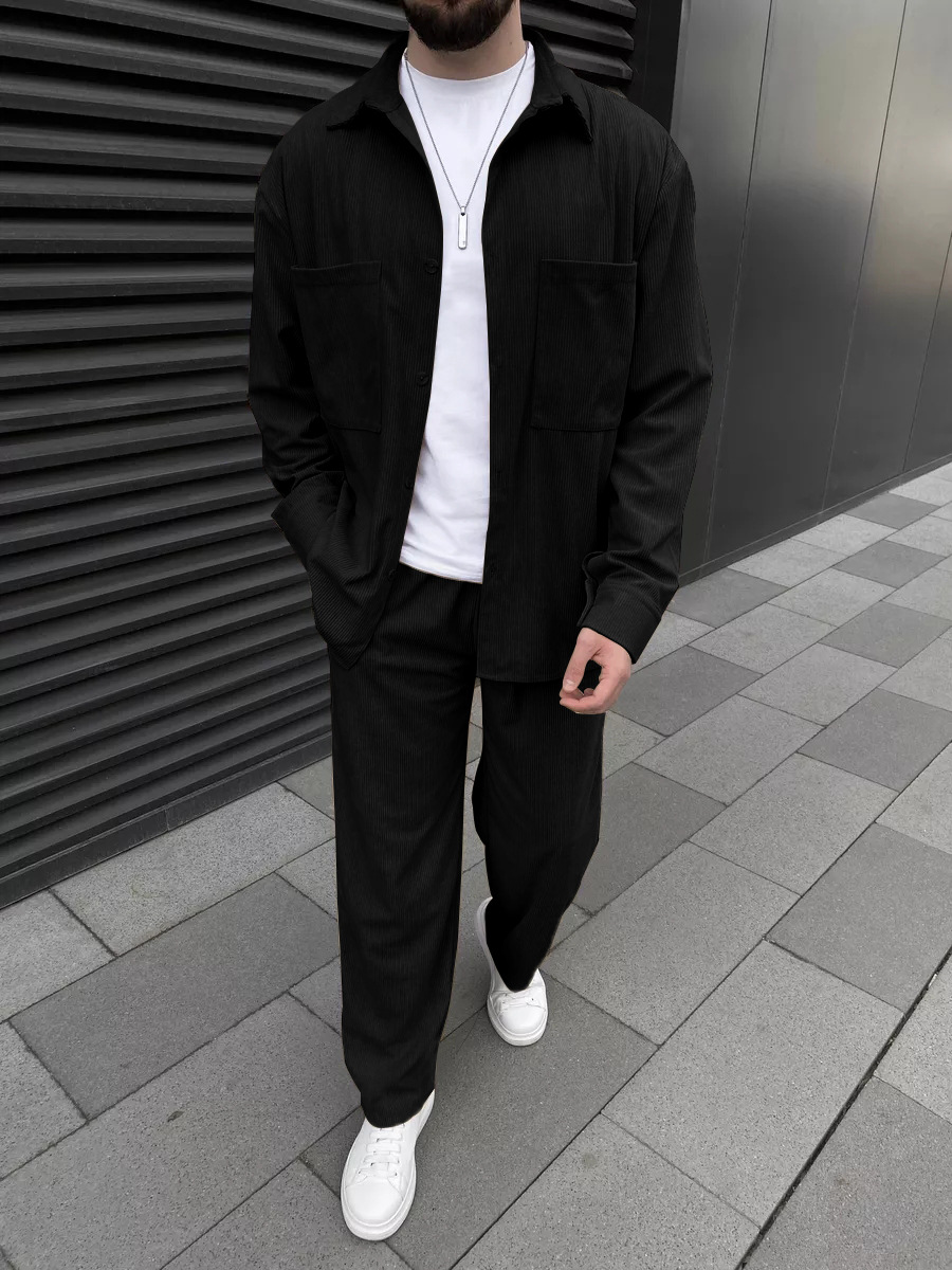 Outdoor Sportswear - Men's corduroy two-piece outfit: long-sleeved button-down